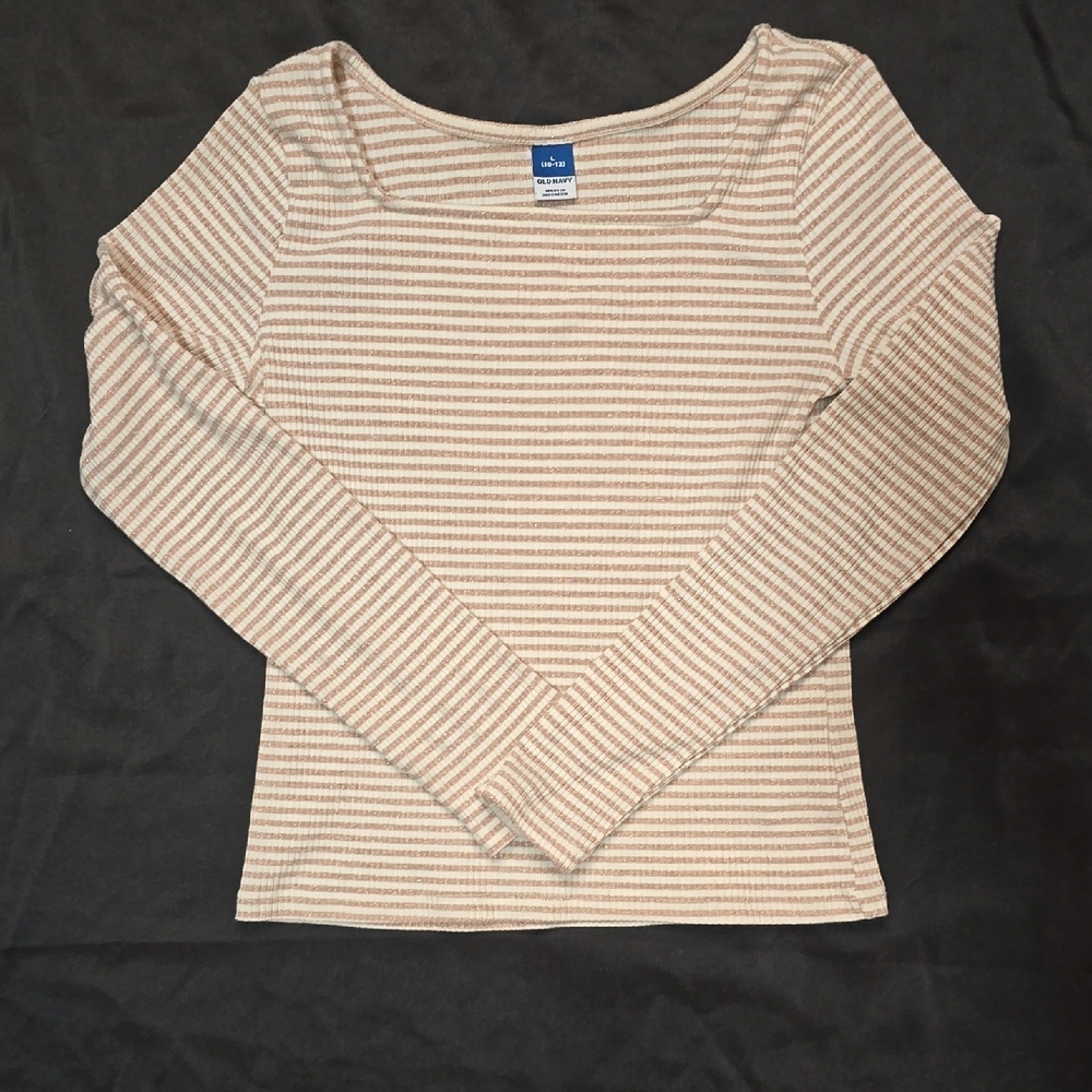 Old Navy Cream and Tan Long Sleeve Tee -Youth L 10-12